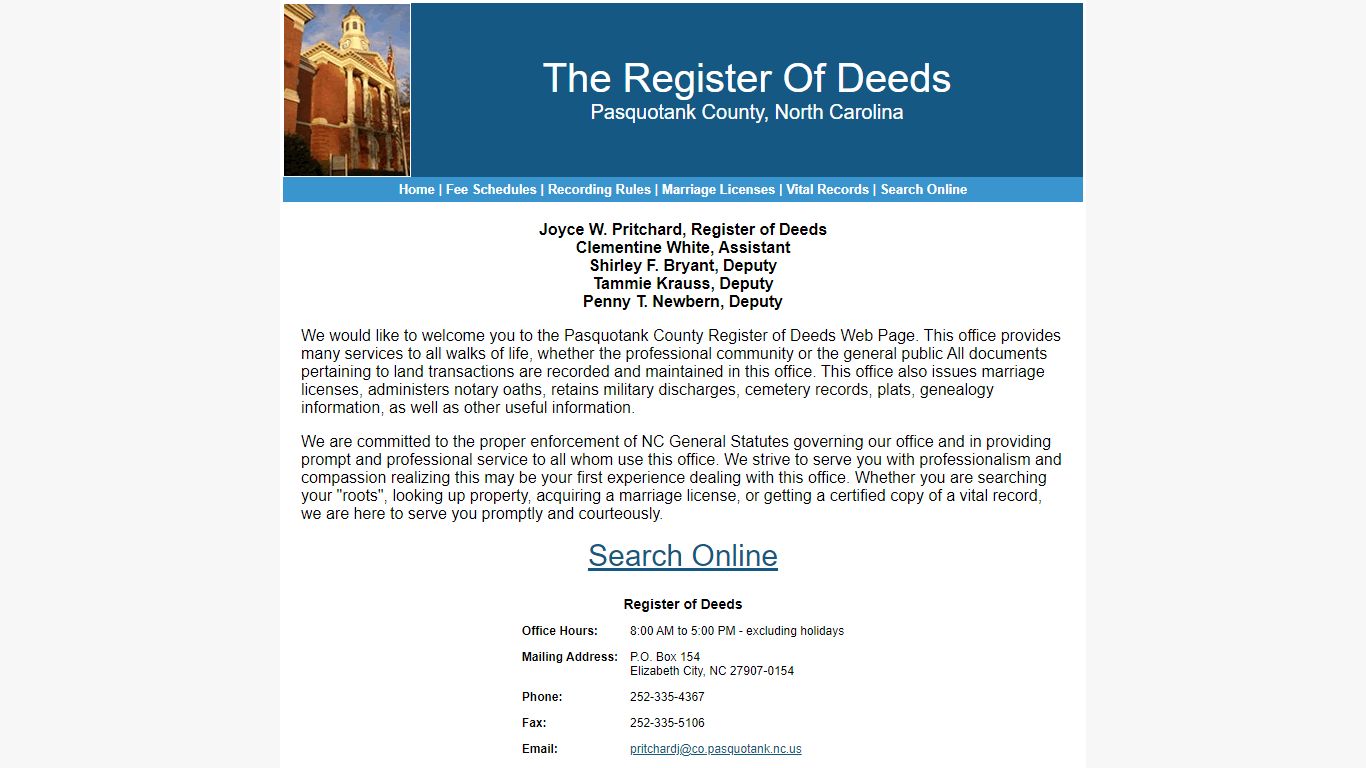 Register Of Deeds - Pasquotank County, NC