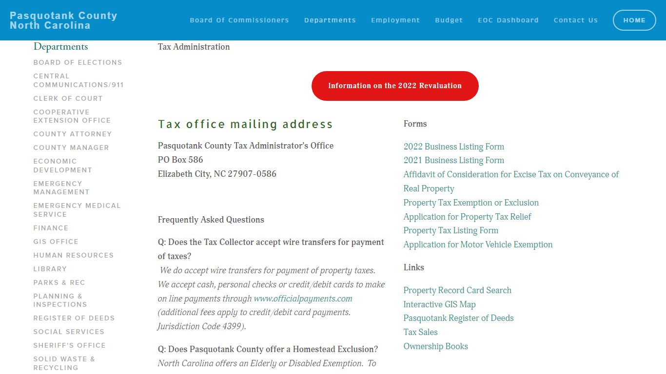 Tax Office — Pasquotank County North Carolina
